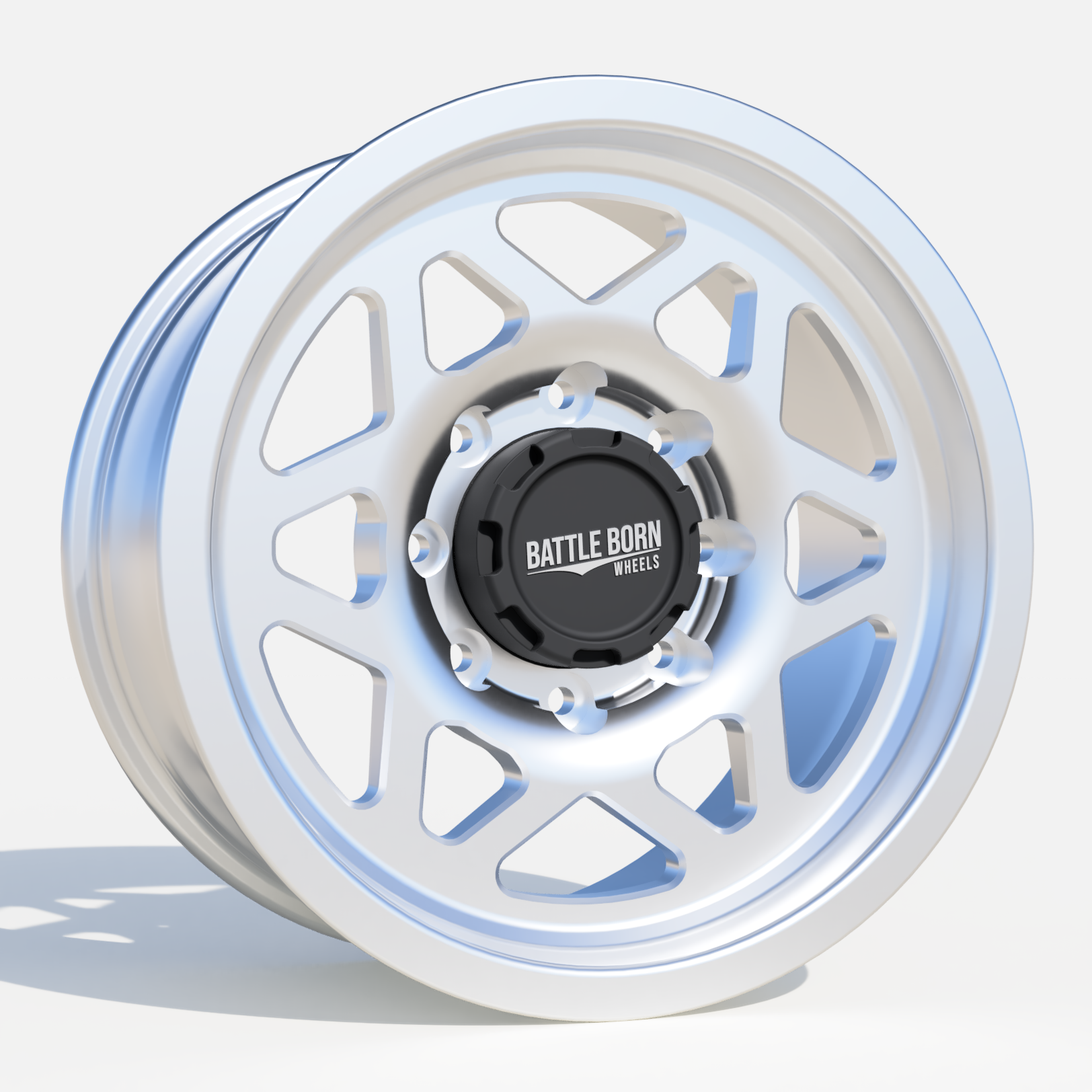 Battle Born Wheels TANGO Forged HoldFAST 18x9 inch wheels with 8x6.5 bolt pattern and 13mm offset, machined finish.