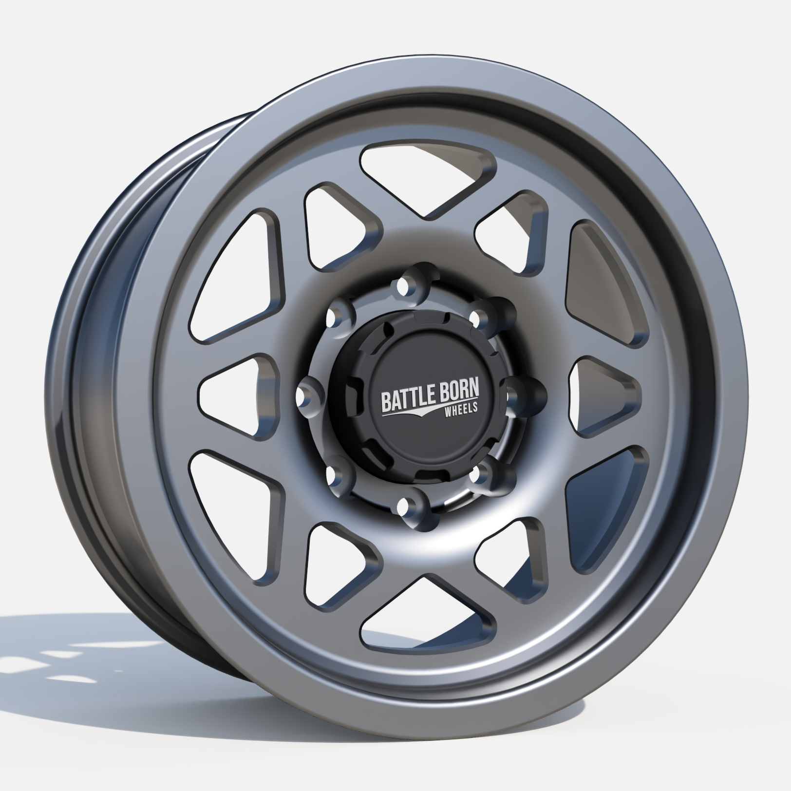 Battle Born Wheels TANGO Forged HoldFAST 18x9 inch wheels with 8x6.5 bolt pattern and 13mm offset, machined finish.