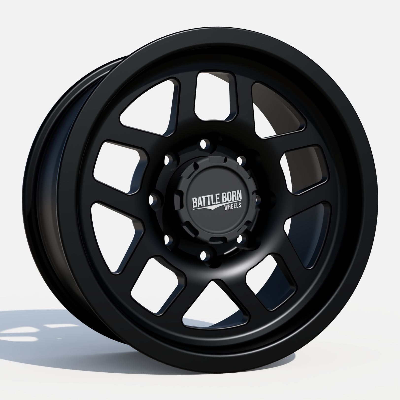 Battle Born Wheels Forged Whiskey HoldFast 18x9 wheels with 8x6.5 bolt pattern and 13mm offset, machined finish for rugged style.