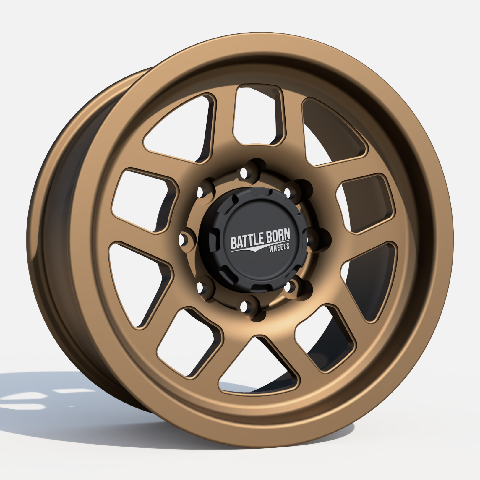Battle Born Wheels Whiskey Forged HoldFAST 18x9-inch wheels with 8x6.5 bolt pattern and 13mm offset, machined finish.