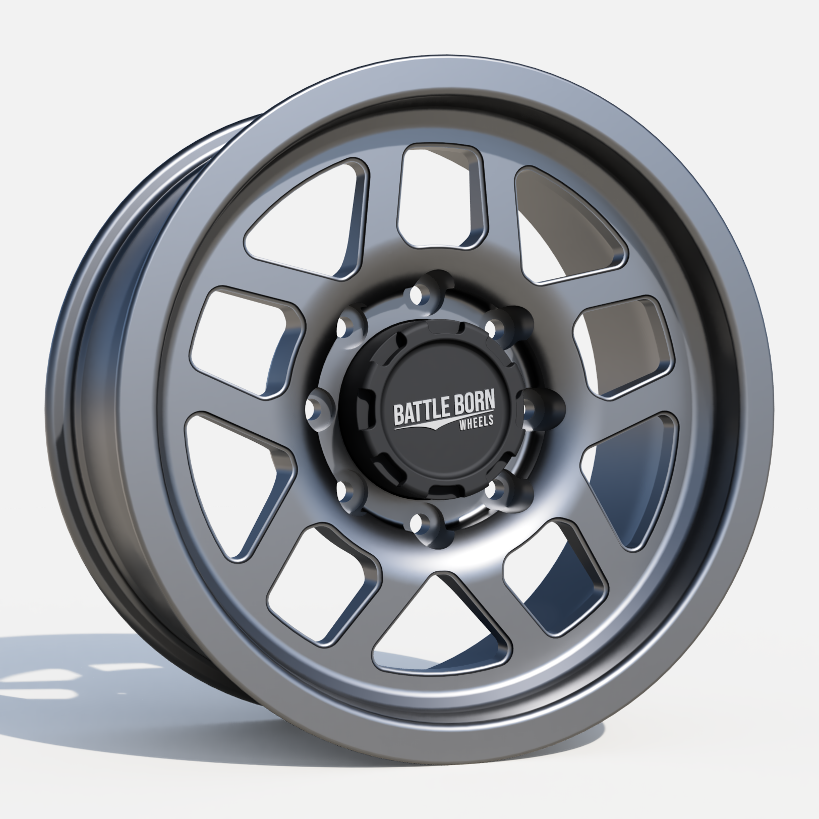 Battle Born Wheels Whiskey Forged HoldFAST 18x9 inch wheels with 8x6.5 bolt pattern and 13mm offset, machined finish.