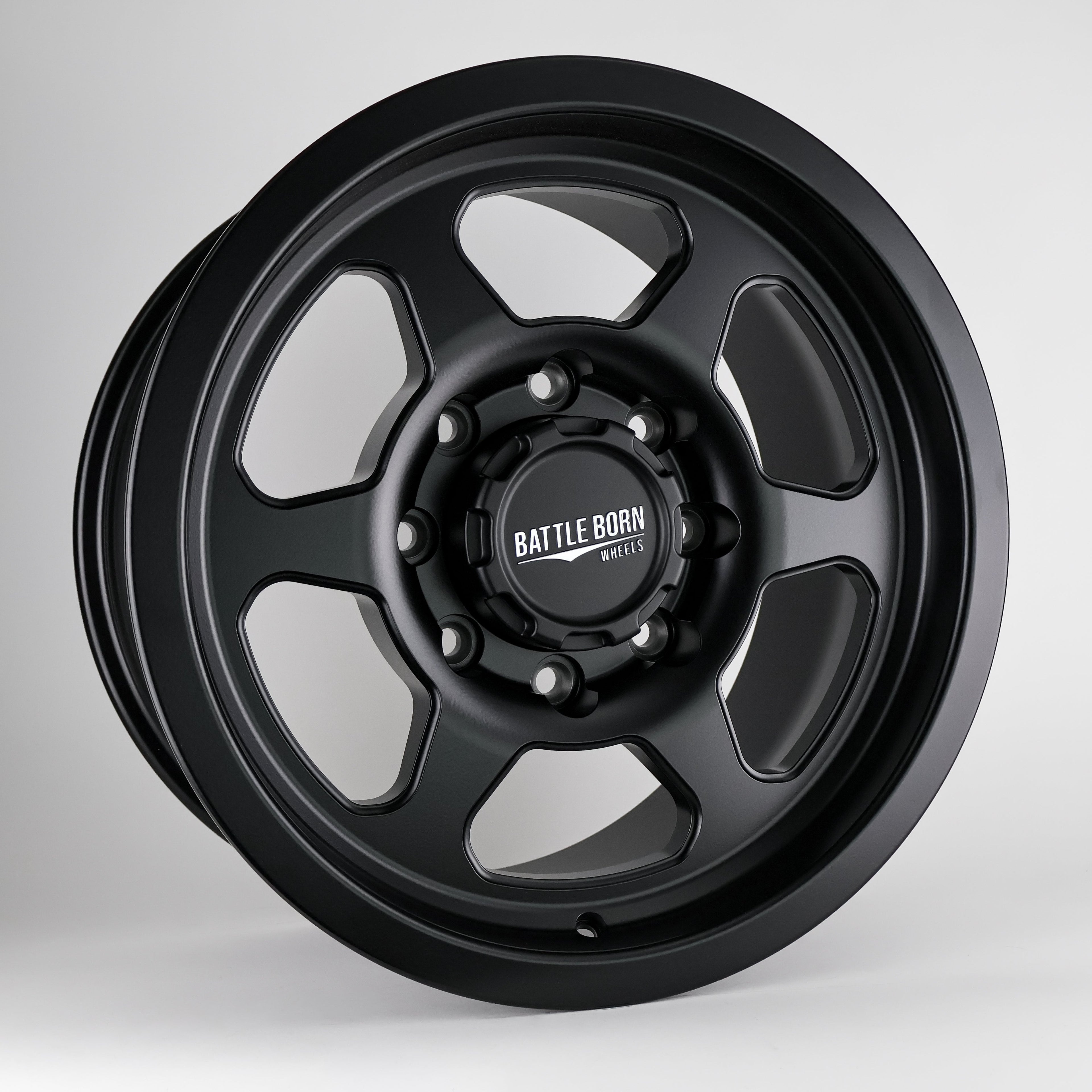 Battle Born Wheels X-RAY Forged HoldFAST 18x9 inch wheels with 8x6.5 bolt pattern and 13mm offset, machined finish.
