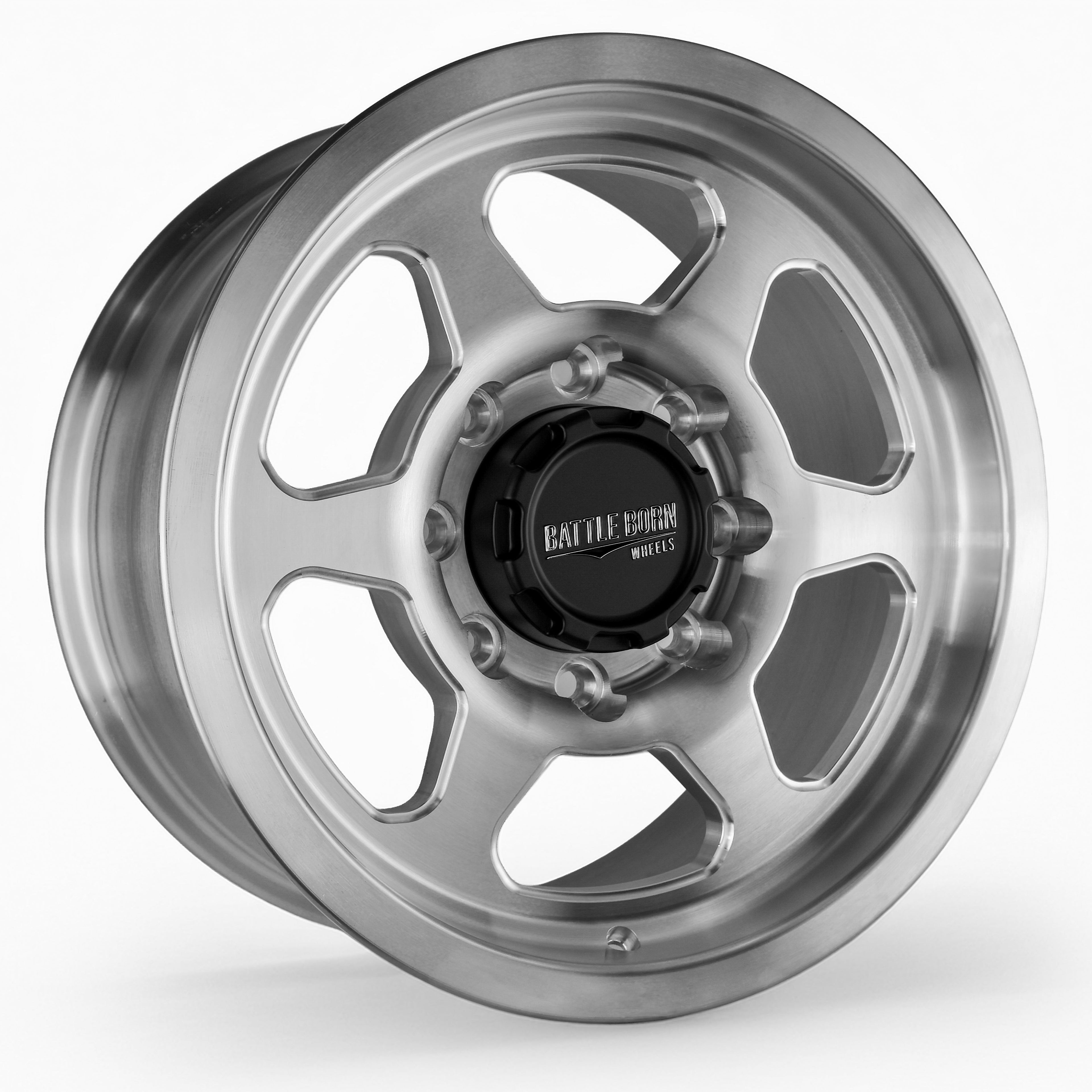 Battle Born Wheels X-RAY Forged HoldFAST 18x9 inch wheels with 8x6.5 bolt pattern and 13mm offset, machined finish, for off-road vehicles.