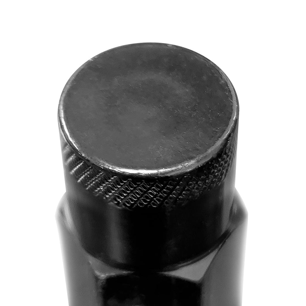 Matte black steel lug nuts with four locking lug nuts for vehicle wheels, designed for durability and secure fit by SSW Offroad®.