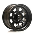Vinyasa Automotive Black Rock Series 997 Type 8 matte black alloy wheels on a vehicle, showcasing their sleek design and finish.