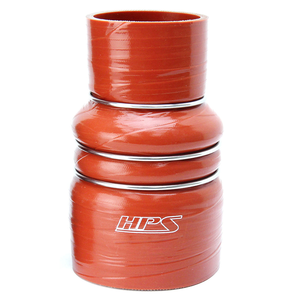 HPS Performance Products HPS 4" - 5" ID, 7" Length, Silicone Charge Air Cooler CAC Hose Double Hump Reducer Coupler Bellow Hot Side, Ultra High Temp 4-ply Aramid Reinforced, 102mm - 127mm ID