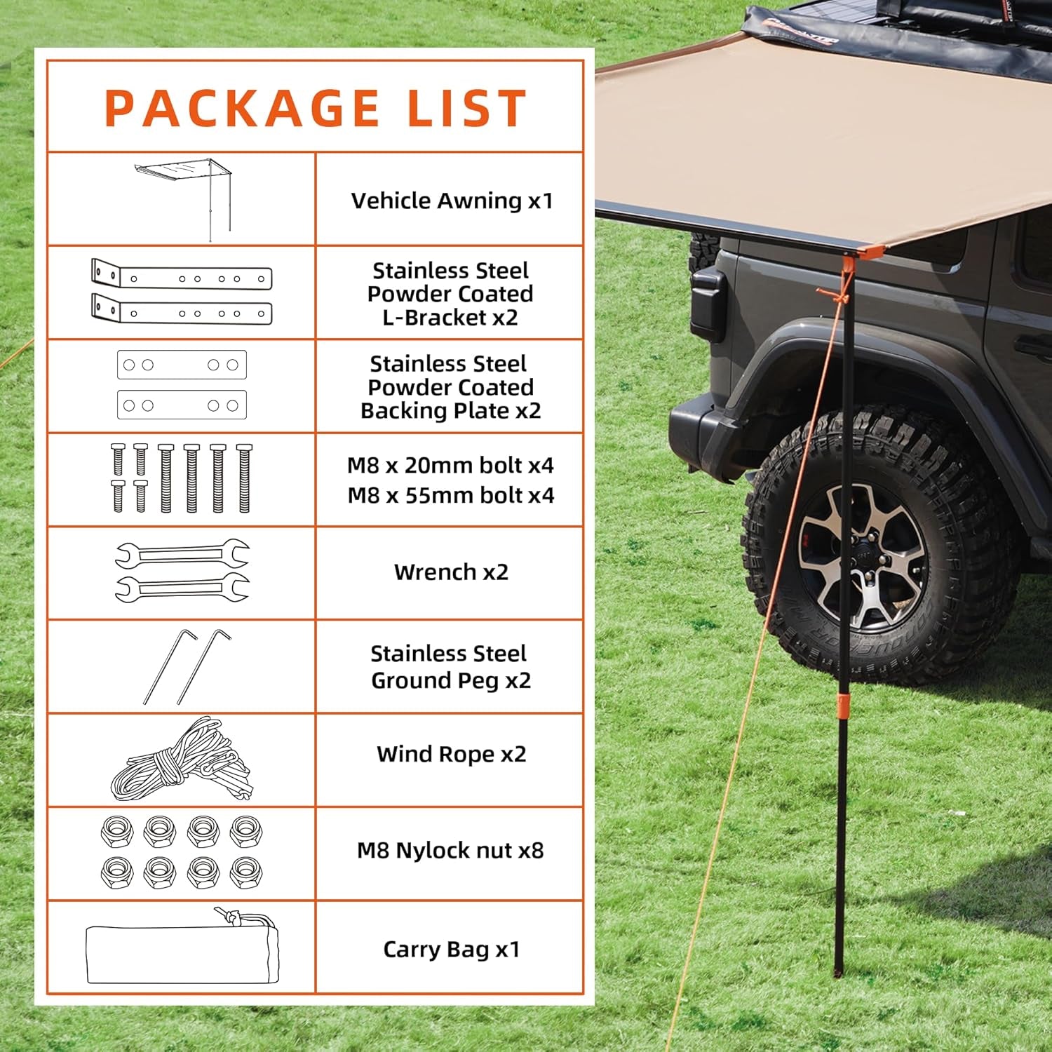 Vehicle Awning 8.2'X10' Roof Rack Pull-Out Sun Shade UV50+, Weatherproof 4X4 Side Awning for Camping & Overland (Hardware Included)
