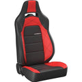 Vinyasa Automotive Corbeau Race Reclining Trailcat seats in black with red accents, designed for racing and trail driving.