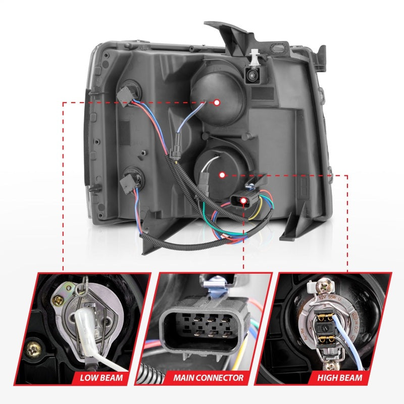ANZO 2007-2013 Chevrolet Silverado 1500 Projector w/ Light Bar Chrome Housing w/ Sequential 111546