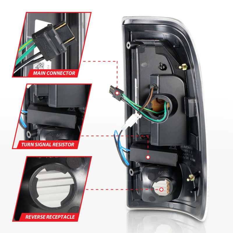 ANZO 1997-2003 Ford F-150 LED Tail Lights w/ Light Bar Black Housing Clear Lens 311377