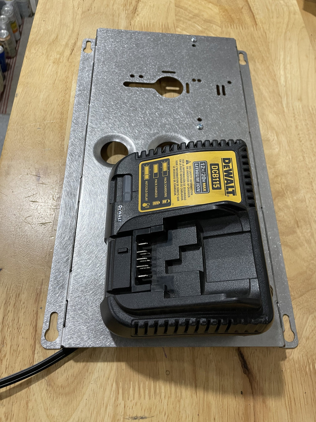 Elevate Metalcraft double charger wall mount plate with Milwaukee and DeWalt ridged design for van, truck, or shop contractor use
