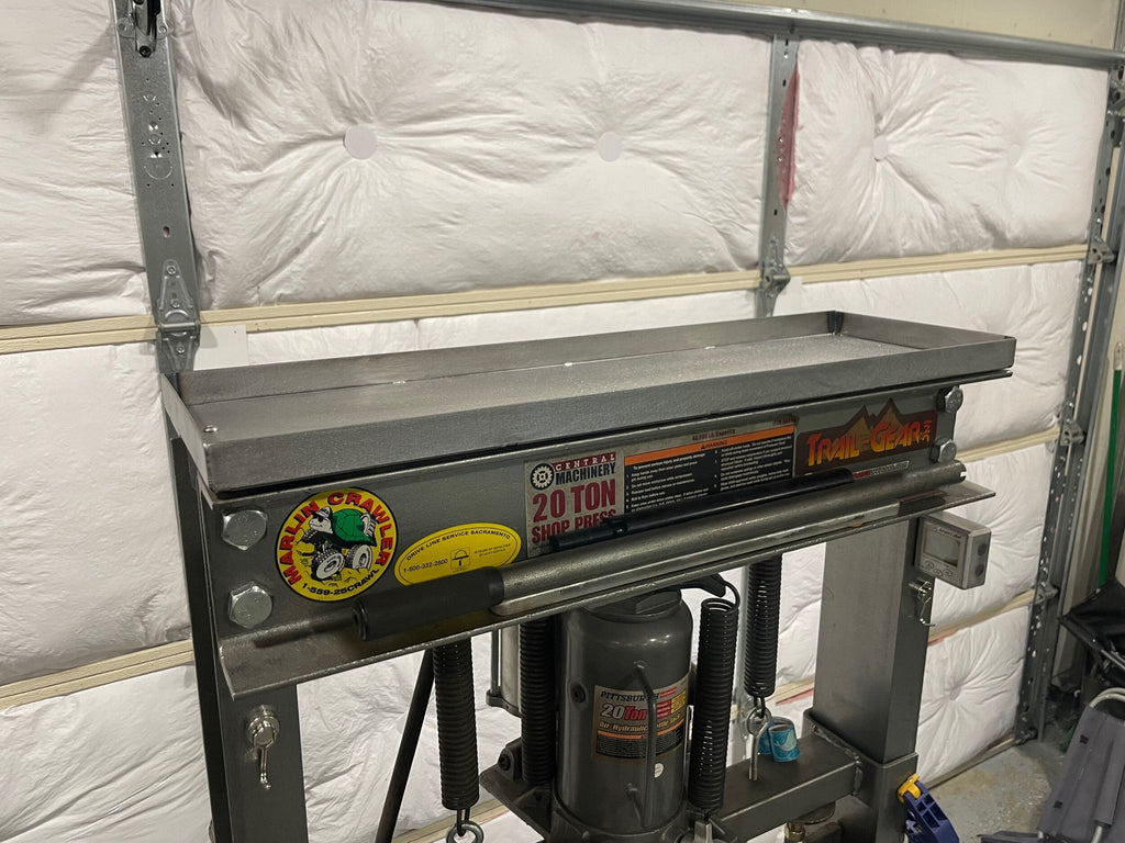Elevate Metalcraft Harbor Freight 20T press upper tool tray bolt-on for holding tools and accessories during work.
