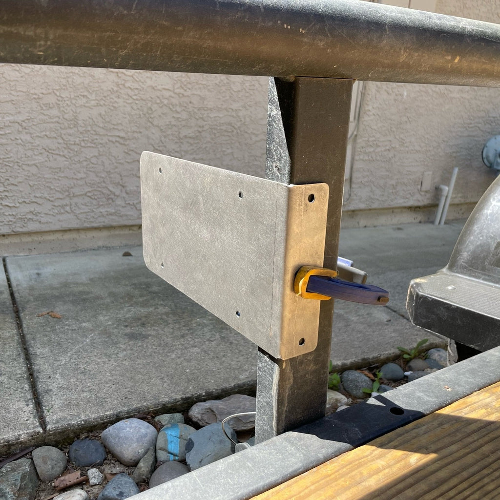 Heavy-duty steel side mount license plate holder for trailers, flatbeds, and RVs by Elevate Metalcraft.