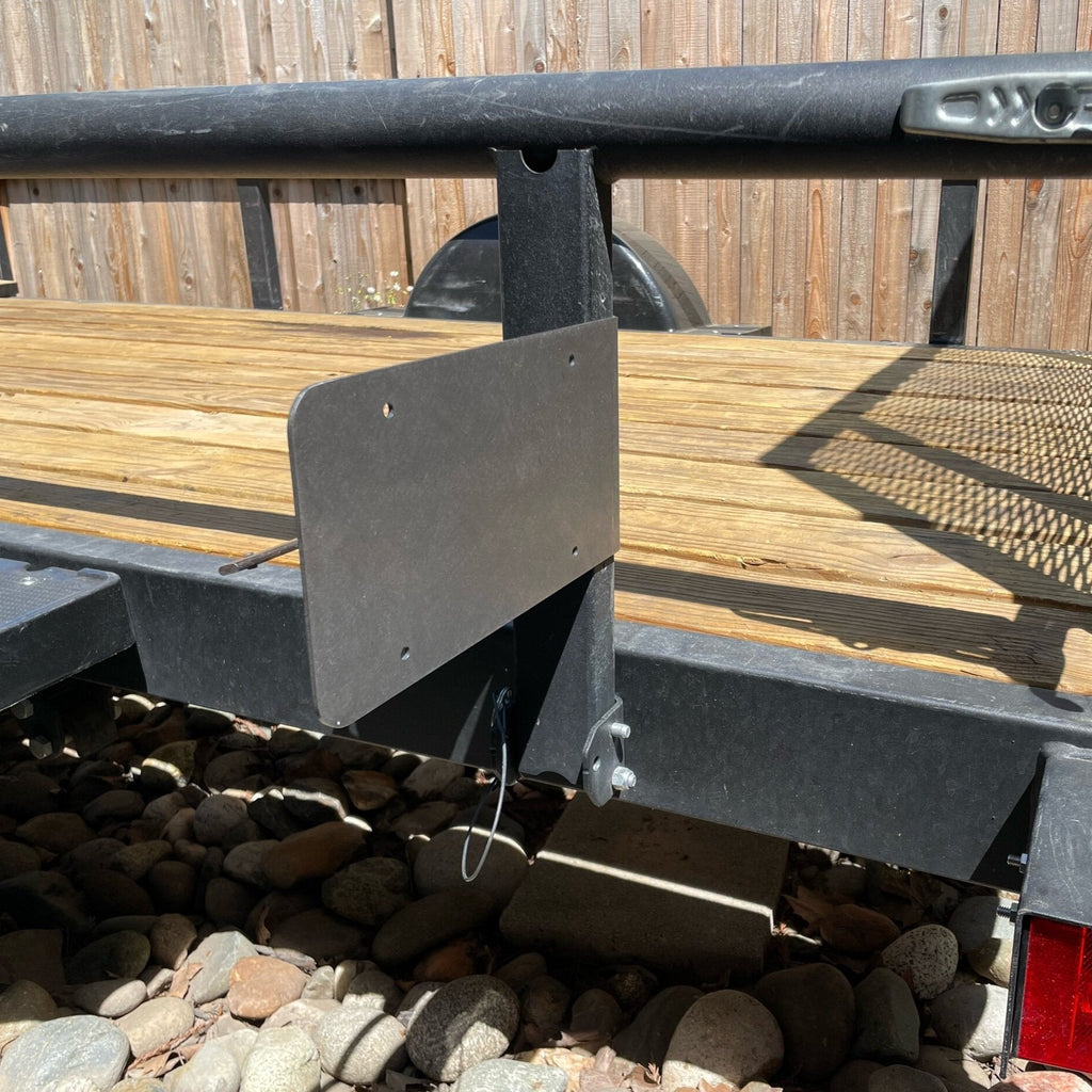 Heavy-duty steel side mount license plate holder for trailers, flatbeds, and RVs by Elevate Metalcraft.