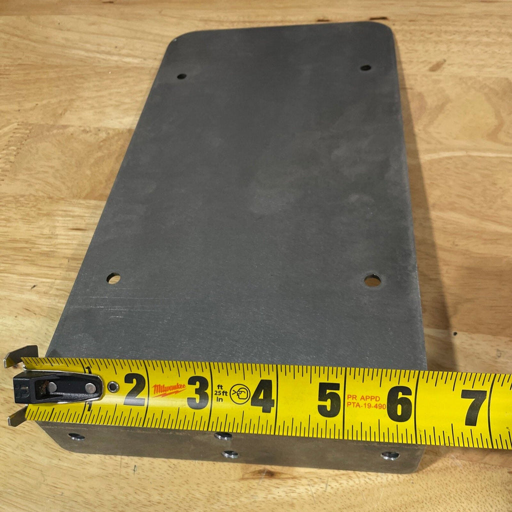 Heavy-duty steel side mount license plate holder for trailers, flatbeds, and RVs by Elevate Metalcraft.