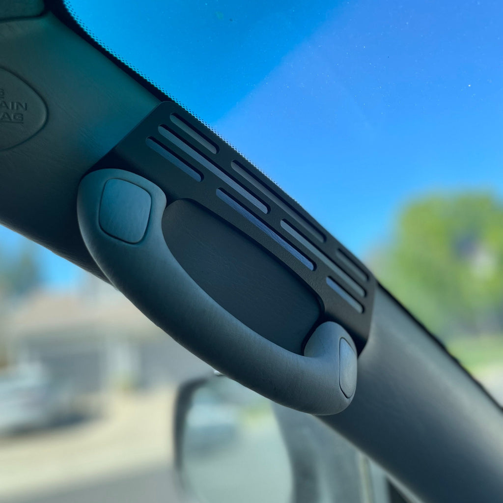 Elevate Metalcraft A-Pillar Grab Handle Accessory Mount for 2003-2009 Toyota 4Runner, raw tumbled steel for phones, radios, and switches.
