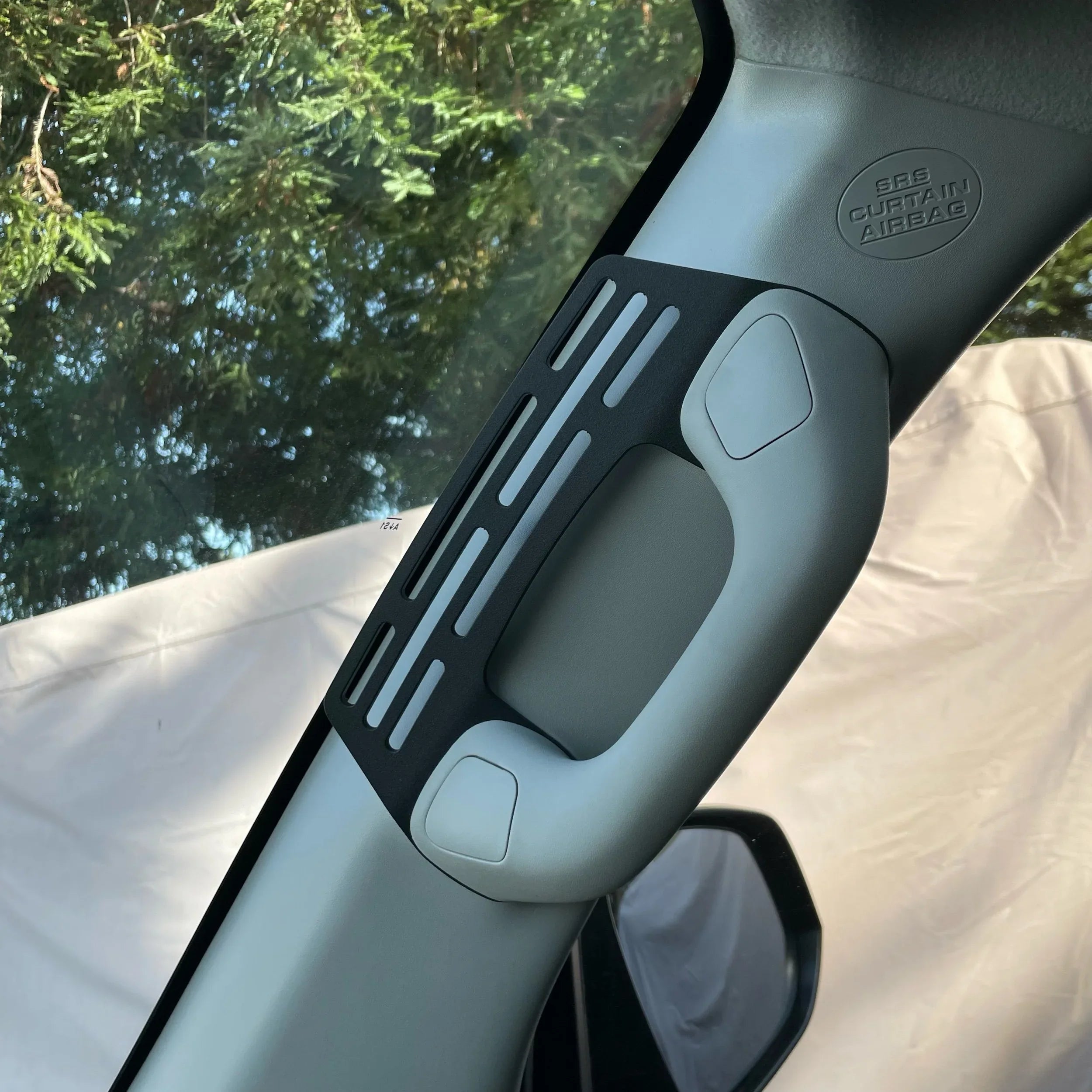 Elevate Metalcraft A-Pillar Grab Handle Accessory Mount in raw tumbled steel for Lexus GX460, holds phones, radios, switches, and cameras.