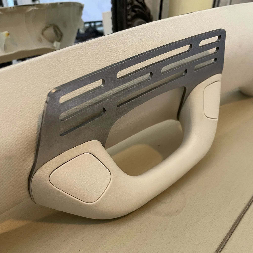 Elevate Metalcraft A-Pillar Grab Handle Accessory Mount in raw tumbled steel for Lexus GX460, holds phones, radios, switches, and cams.