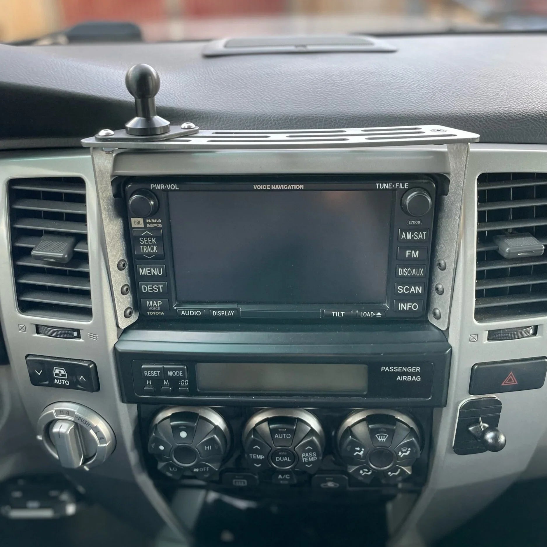Elevate Metalcraft dash mount for 2003-2009 Toyota 4Runner, raw tumbled steel, for phone, tablet, radios, overlanding accessories.