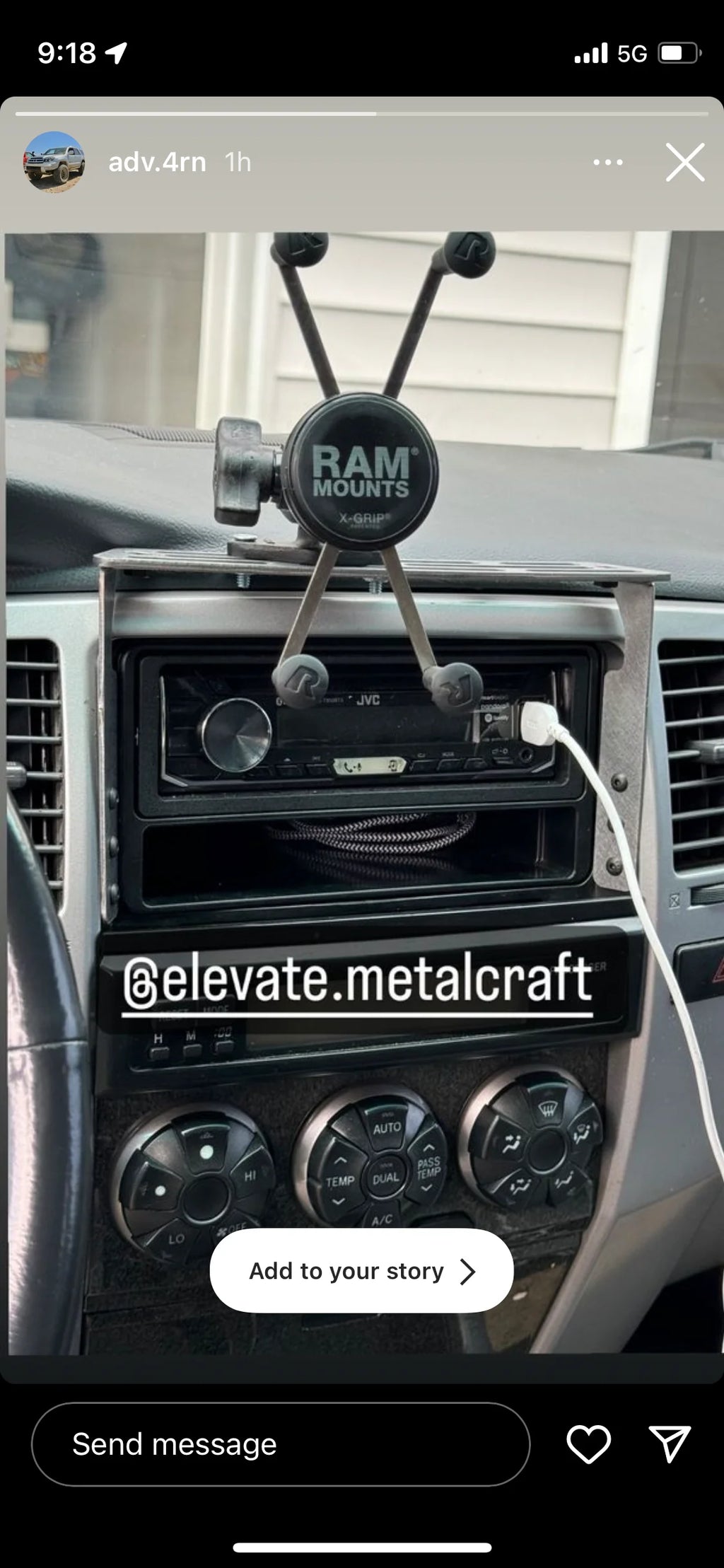 Elevate Metalcraft dash mount for 2003-2009 Toyota 4Runner, raw tumbled steel, slim design, holds AMP phone, tablet, and radios.