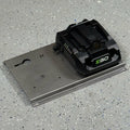 Elevate Metalcraft EGO 56 Volt double battery charger mount on steel wall, quick-release design for contractor service trucks and vans.