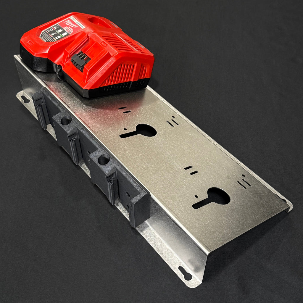 Elevate Metalcraft wall mount plate for Milwaukee 3X M18 M12 rapid battery charger, 20-degree angle for van, truck, or shop use