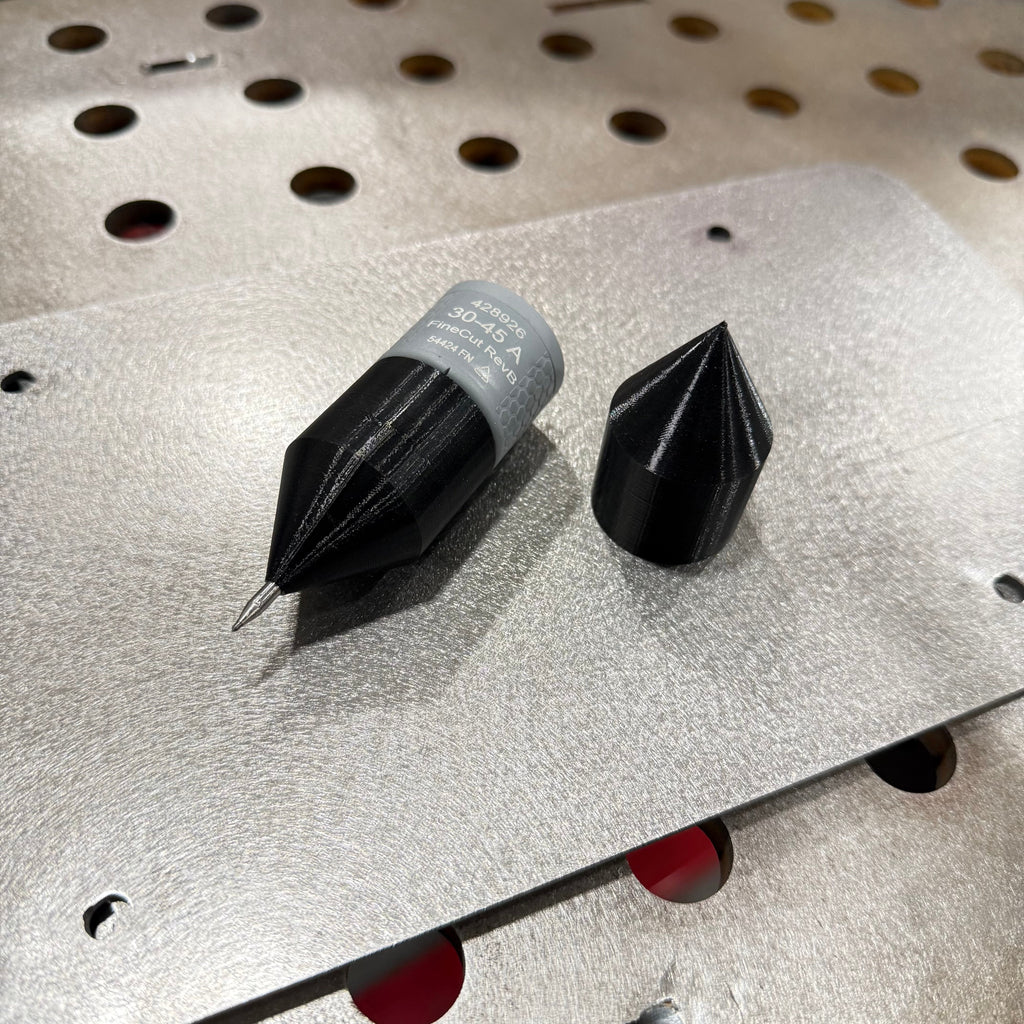 Elevate Metalcraft Hypertherm Sync Machine Torch Edge & Center Finder for CNC plasma tables, shown on a CNC plasma setup.