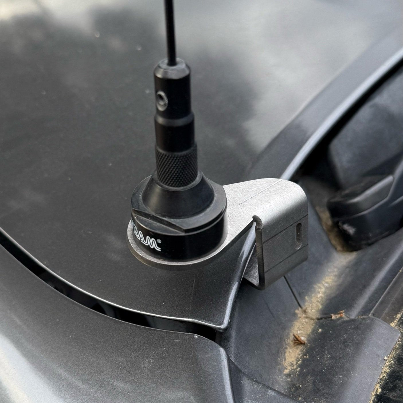 Elevate Metalcraft hood mount for 2003-2009 Toyota 4Runner, driver side, NMO ham radio antenna mount on the hood.