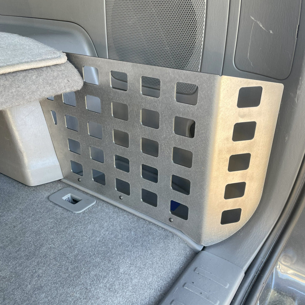 Toyota 4Runner 2003-2009 4th Gen rear storage pocket Molle panel by Elevate Metalcraft, mounted in vehicle interior.