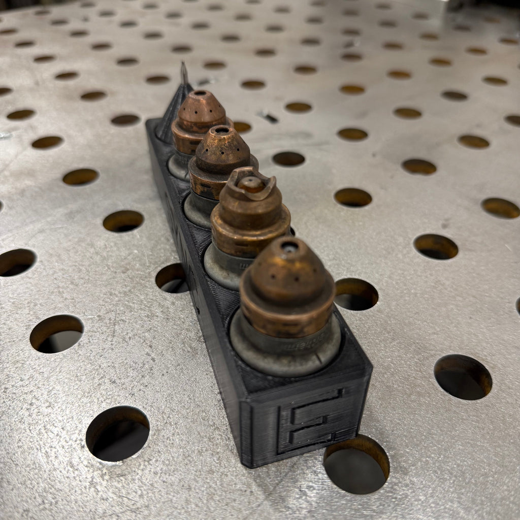 Elevate Metalcraft Hypertherm Sync Plasma Cartridge Organizer with magnetic CNC-compatible design and multiple slots for tools.