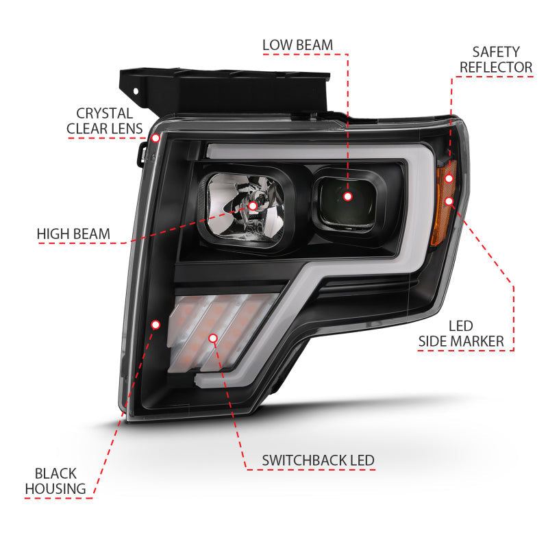 ANZO 2009-2013 Ford F-150 Projector Light Bar G4 Switchback H.L.Black Amber 111469