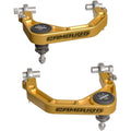 FR SPORT Camburg KINETIK V2 Billet X-Joint XL Upper Arms suspension control arm kit for 2024 Toyota Tacoma in gold.