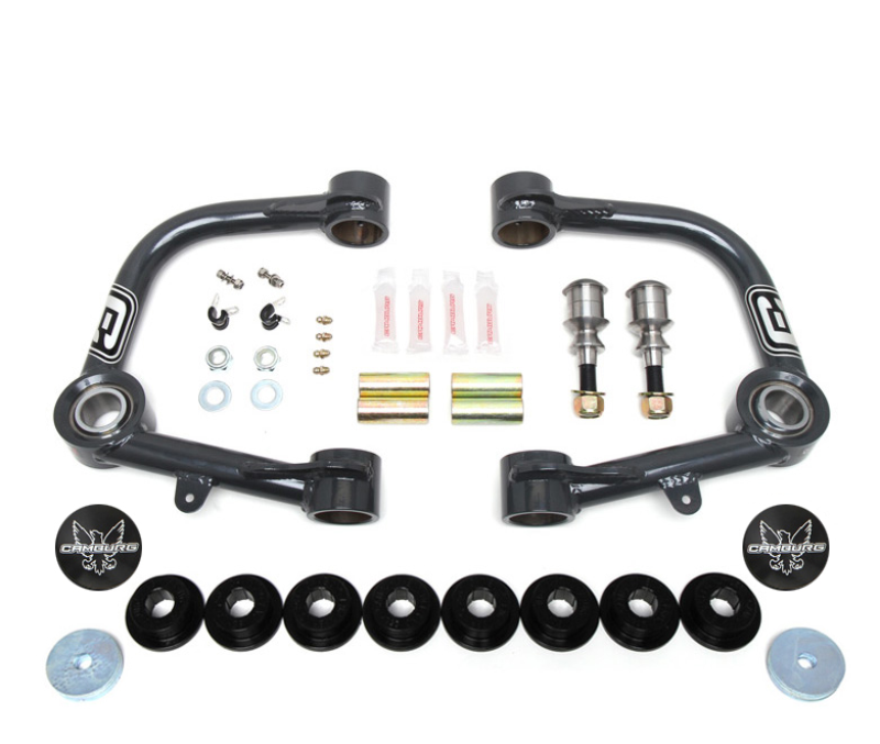 FR SPORT Camburg suspension control arm kit with 1.25-inch uniball upper arms and covers for Toyota Tacoma, 4Runner, FJ models.