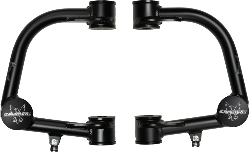 FR SPORT Camburg Toyota Tacoma Pre/4WD 05-23 suspension control arm kit with X-joint upper arms, black metal components.