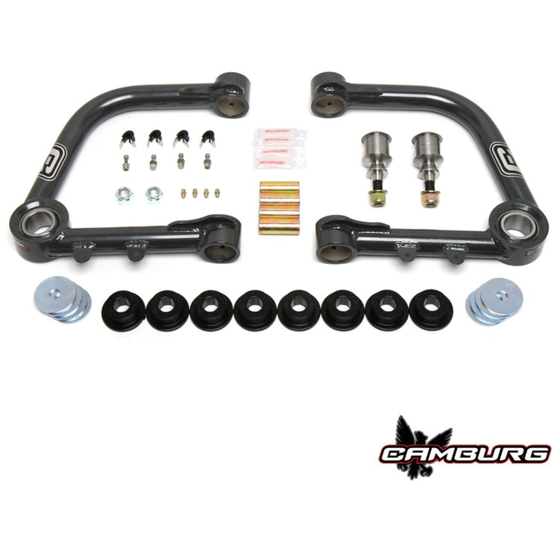 FR SPORT Camburg Toyota Tundra 07-21 suspension control arm kit with 1.5-inch performance uniball upper arms in black finish.