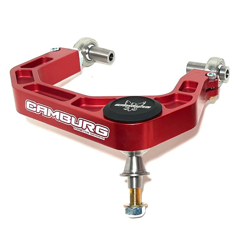 FR SPORT Camburg Toyota Tundra KINETIK V2 Billet Uniball Upper Arms suspension control arm kit in red for 2007-2021 models.