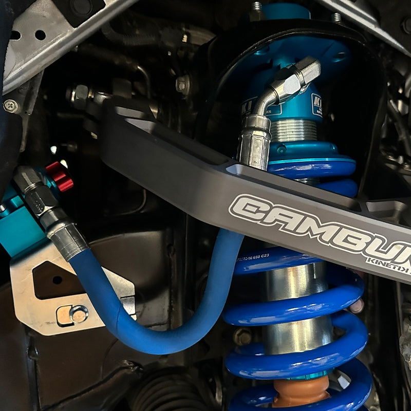 FR SPORT Camburg Toyota Tundra KINETIK V2 Billet Uniball Upper Control Arms suspension kit for 2022-2023 models, gray finish.