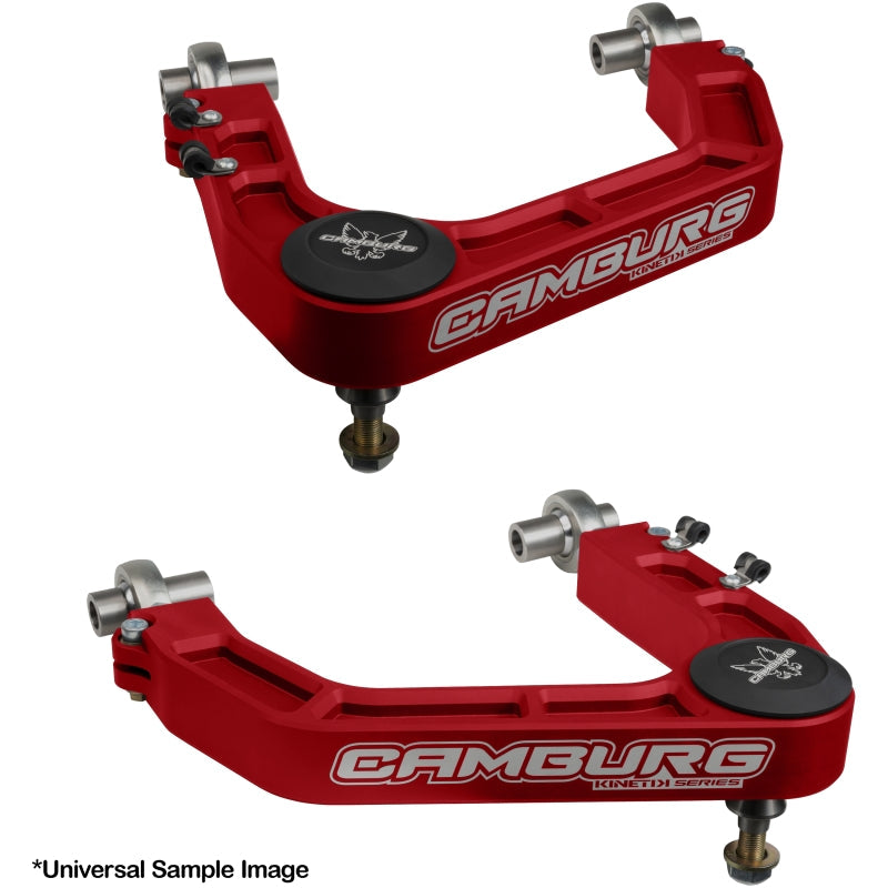 FR SPORT Camburg Toyota Tundra KINETIK V2 Billet Uniball Upper Arms suspension control arm kit in red for 2022-2023 models.