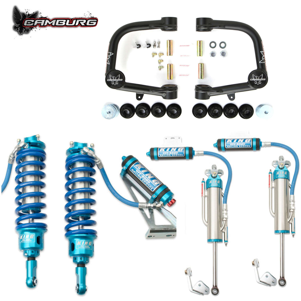 FR SPORT Camburg Toyota Tacoma 05-23 King 3.0 Performance Suspension Lift Kit with BJ UCA, showing components and installation parts.