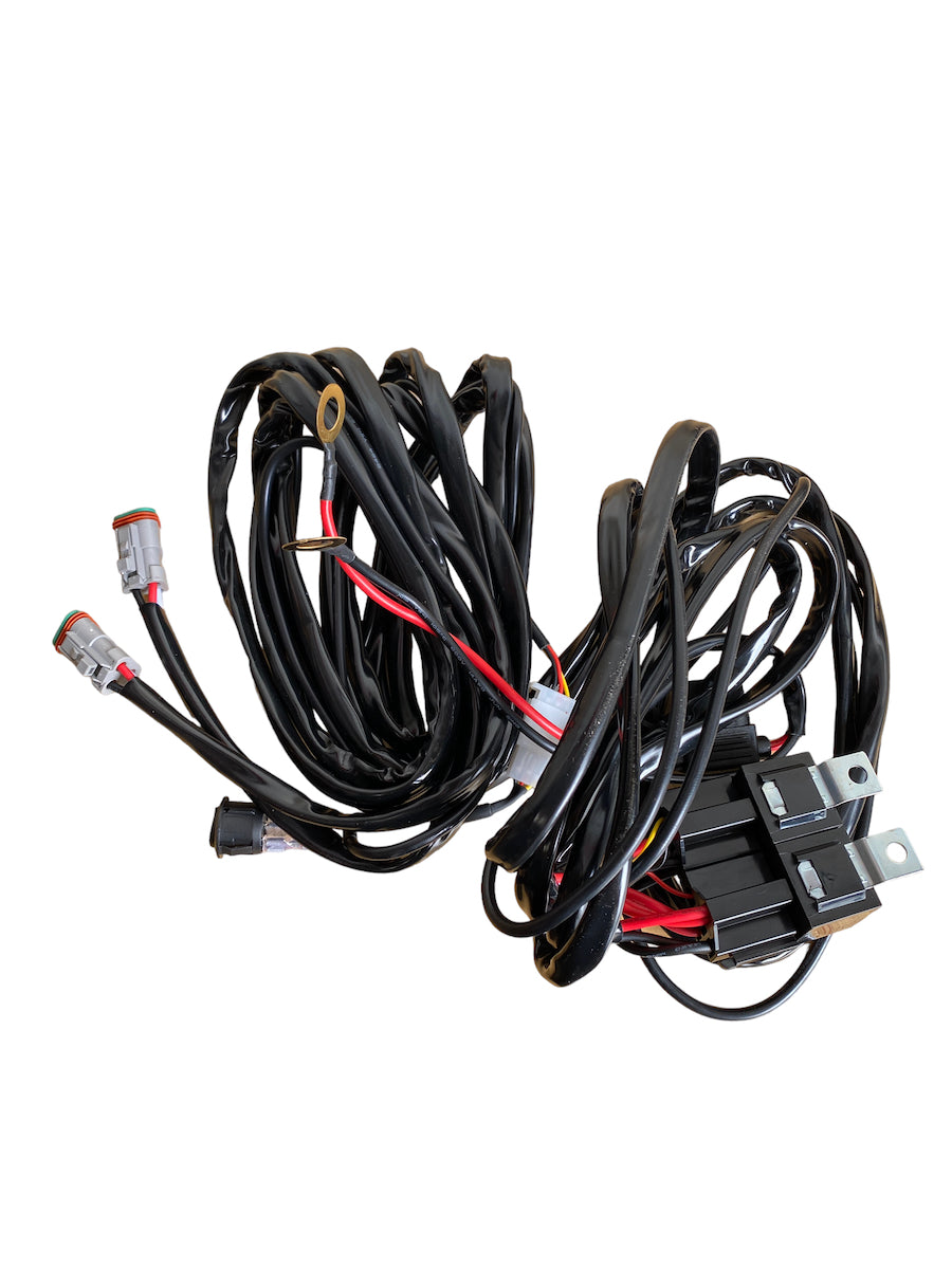 GGLighting triple harness for 3-wire LED pod or light bar with 3-pin DT connector, used for automotive lighting setups.