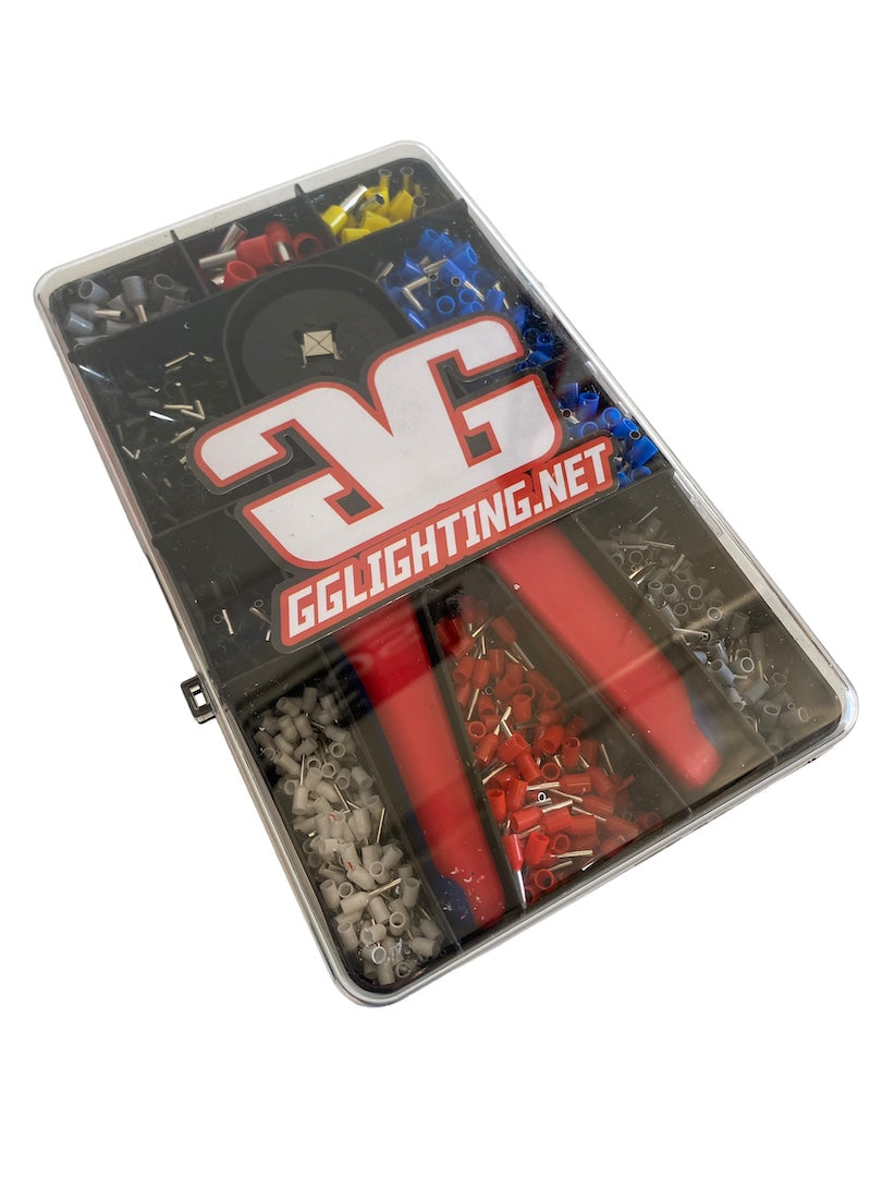GGLighting ferrule connector tool set for switch panels, featuring various tools for secure electrical connections.