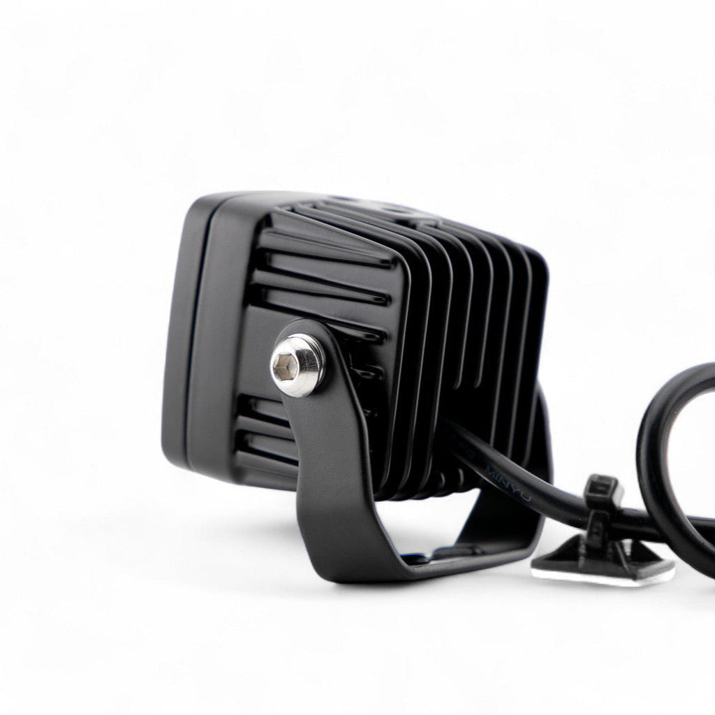 GGLighting GP5 single LED pod light in amber with clear lens, showcasing compact design and bright illumination for off-road vehicles