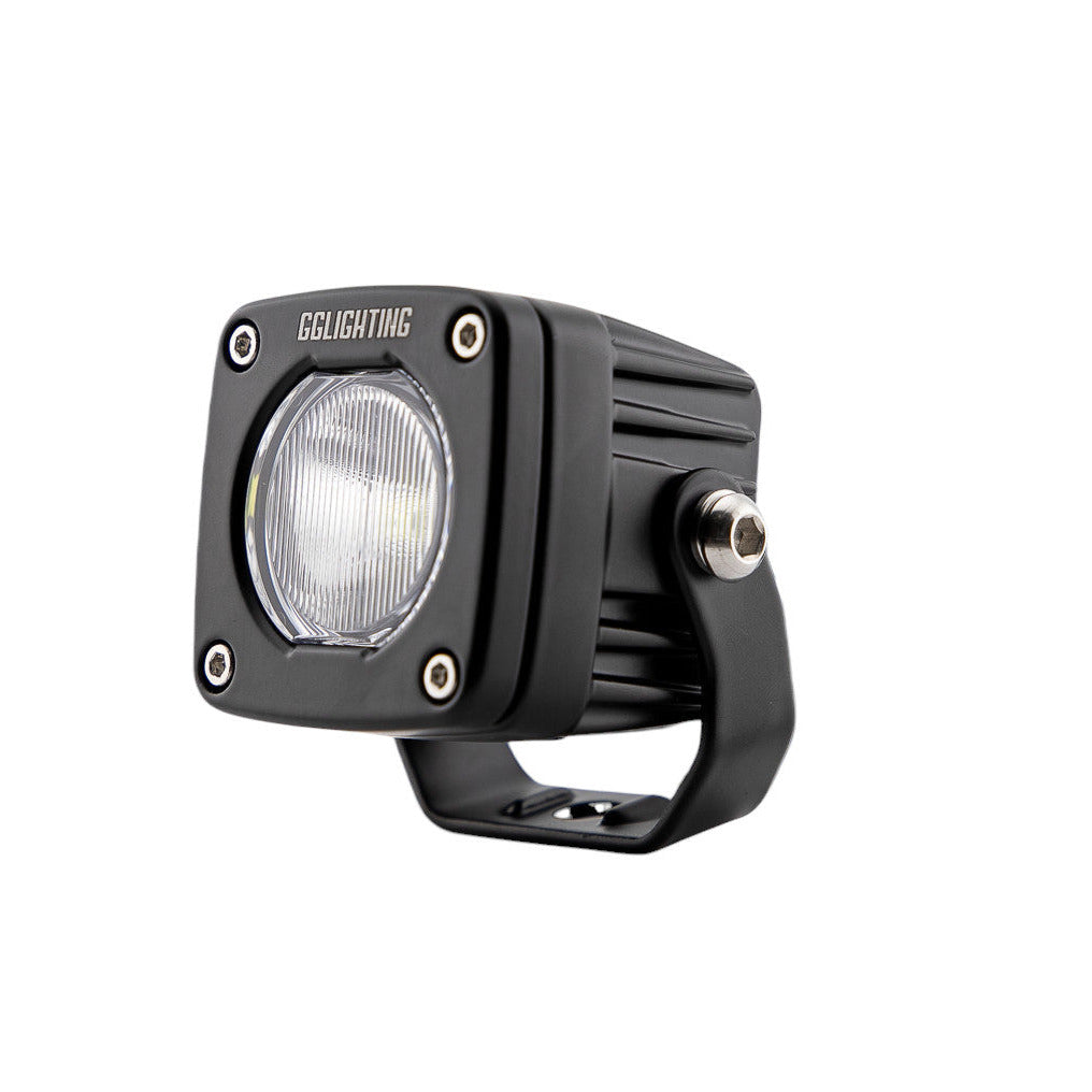 GGLighting GP5 single LED pod light in amber with clear lens, showing compact design and bright illumination.
