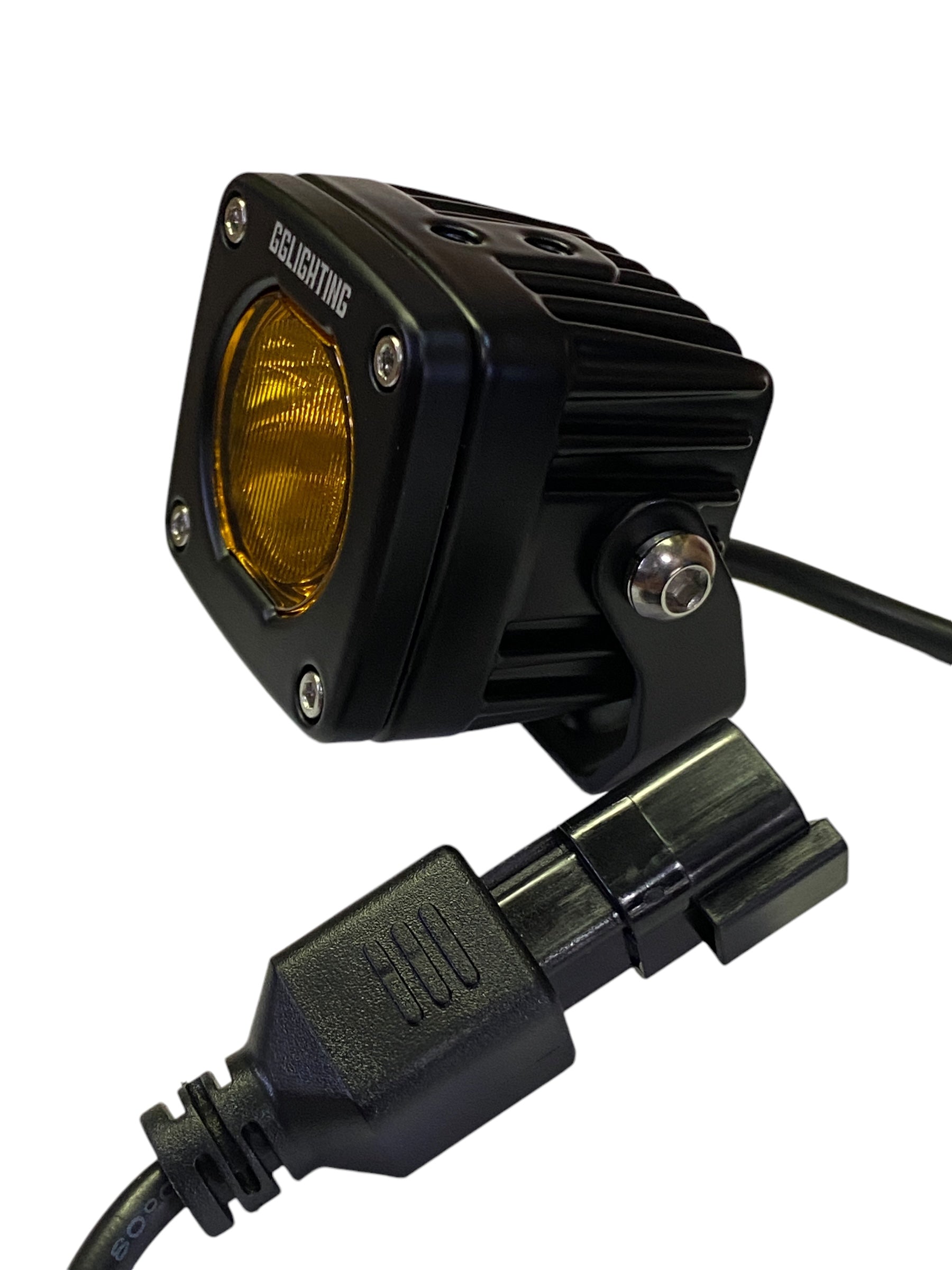 GGLighting GP5 single LED pod light in amber with clear lens for off-road or vehicle lighting applications.