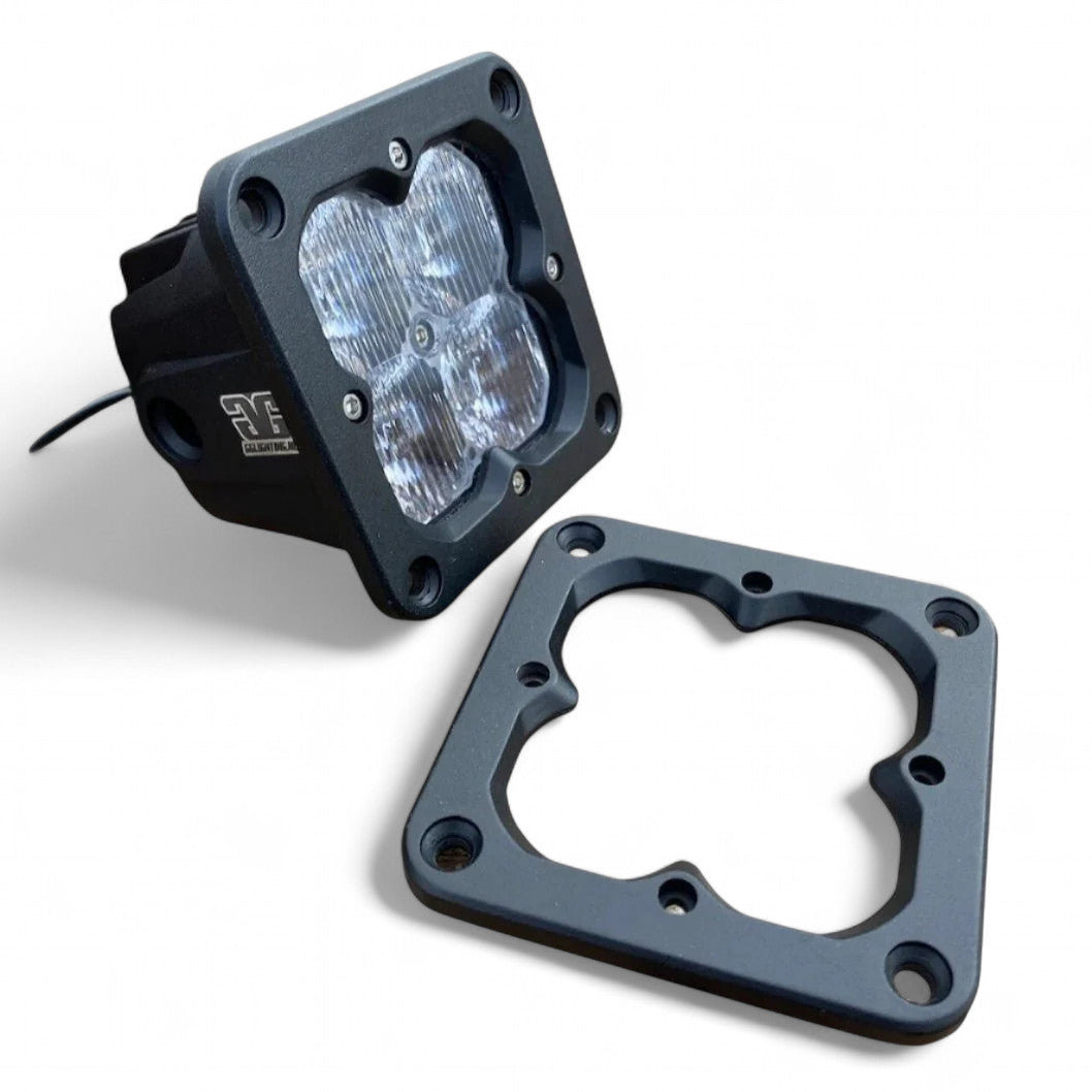 GGLighting RP20 LED Pod flush mount plate, black metal base with mounting hardware for LED pod installation