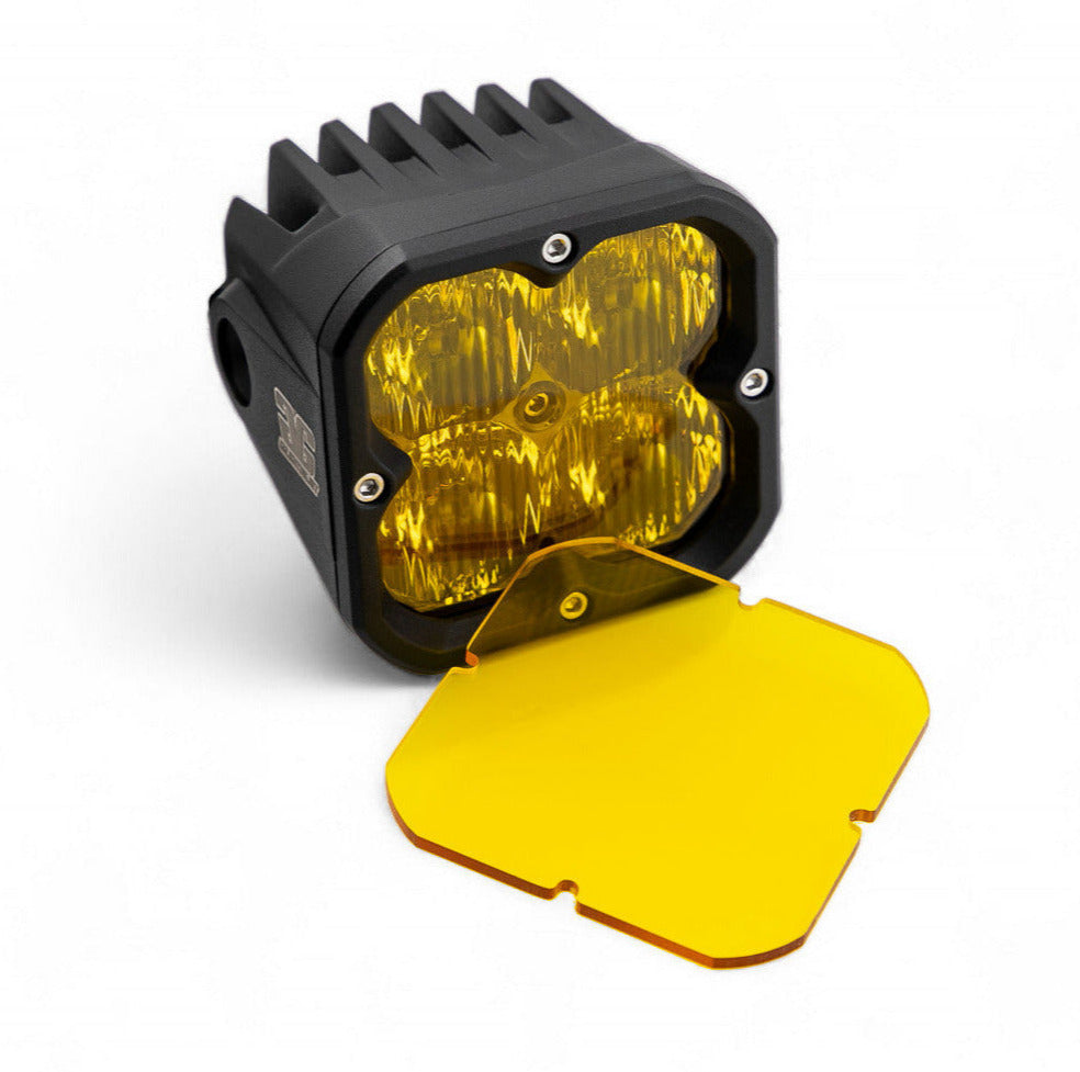 Yellow RP20 LED pod lens by GGLighting, close-up of the durable plastic lens with LED light details.