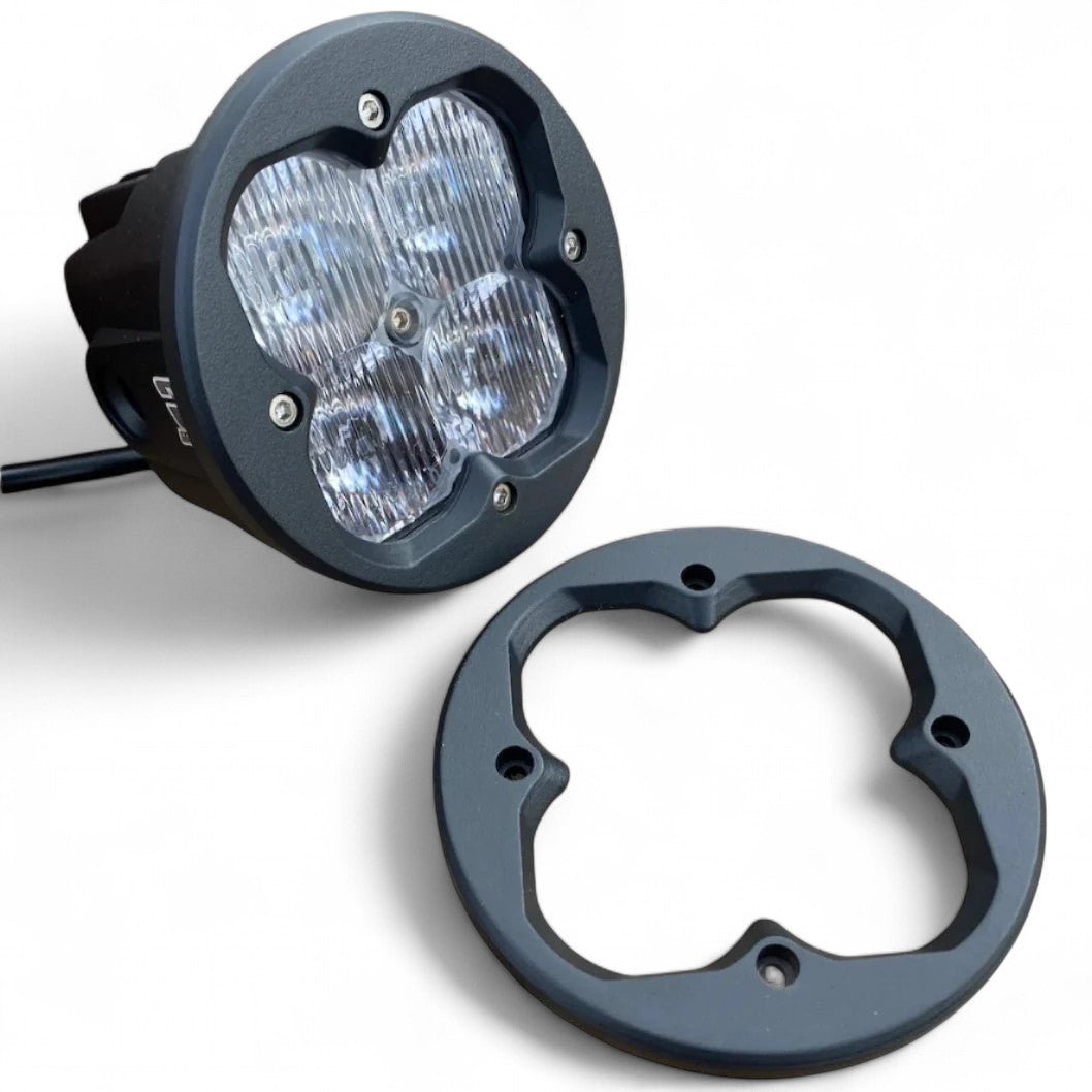 Round face plate for RP20 LED Pod by GGLighting, showing a sleek, circular metal mounting accessory with a smooth finish.
