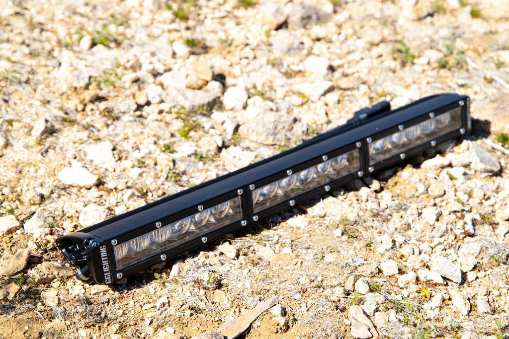 GGLighting 20-inch Race Series single row LED light bar with durable black housing and high-intensity LED bulbs for off-road use.