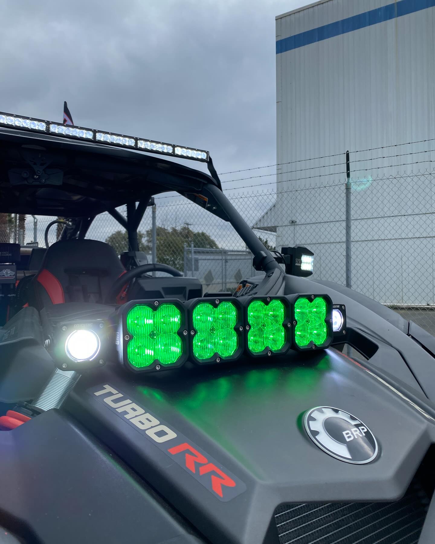 GGLighting Can-Am X3 universal shock tower bracket for LED pods or light bar, made in USA, mounted on shock tower.
