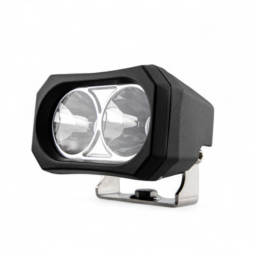 Pair of GP20 LED pods from GGLighting with no wiring harness, featuring durable black casings and bright LED illumination.